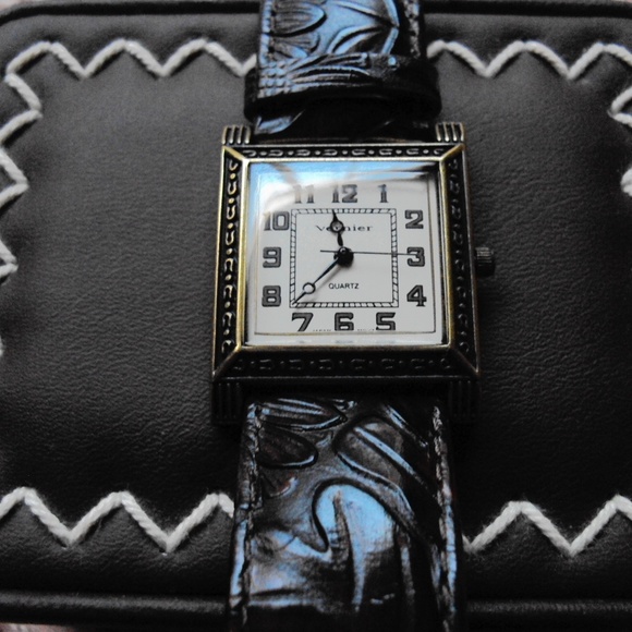 Vintage Vernier Embossed Brown Leather Watch & Box main image 5